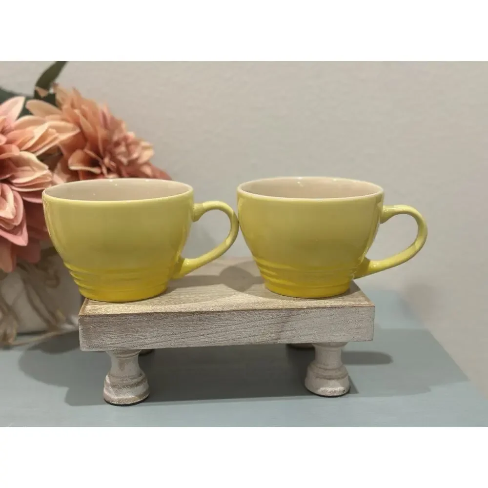 Le Creuset Stoneware Giant Cappuccino Cups Coffee Mugs Set of 2 ~ SOLEIL Yellow